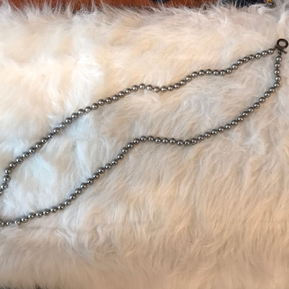 Long grey pearl necklace faux pearl